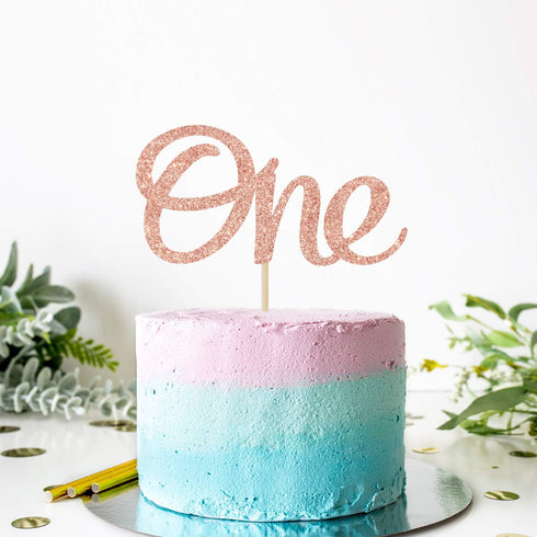 One Cake Topper - 1st Birthday Number One Cake Decorating, First Anniversary Party Decor Rose Gold Glitter