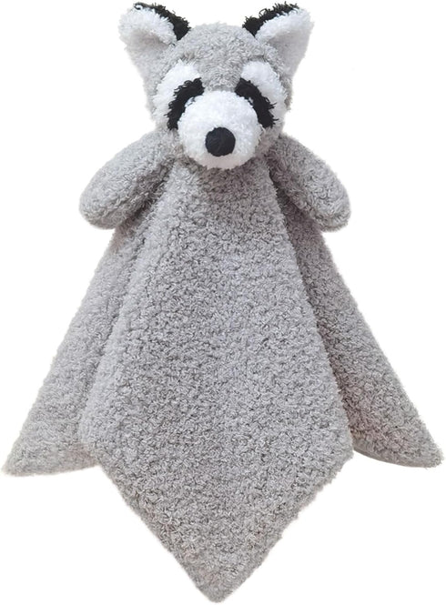 Baby Gray Raccoon Soft Stuffed Animal Security Blanket, Plush Lovey Blanket, Baby Shower Gift, 14"