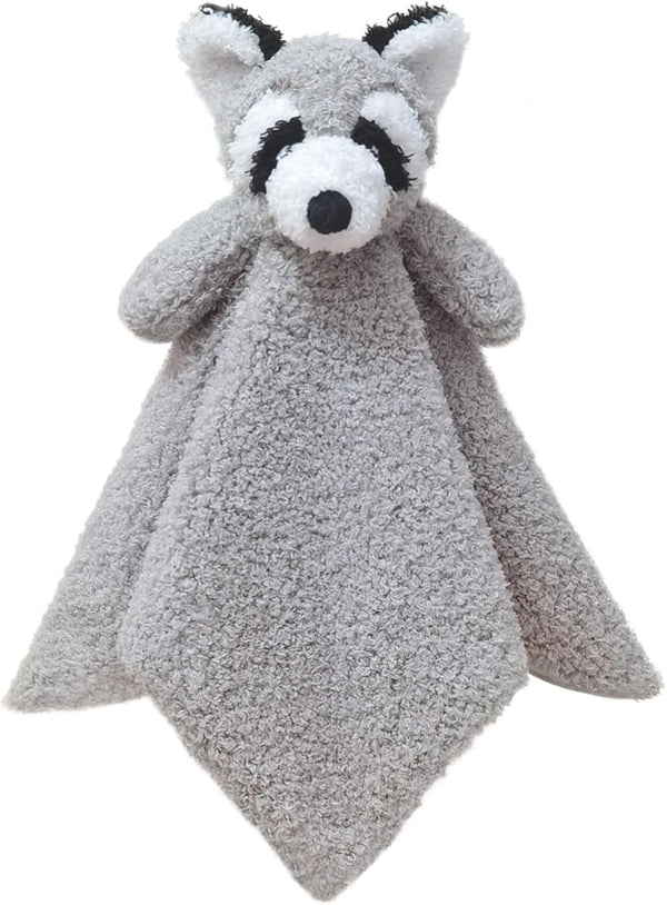 Baby Gray Raccoon Soft Stuffed Animal Security Blanket, Plush Lovey Blanket, Baby Shower Gift, 14"
