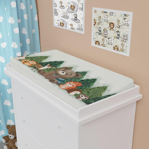 Woodland Animals Green Forest Changing Pad Covers, Soft Stretch Changing Table Mats 32''x16'' for Boys Girls Bear