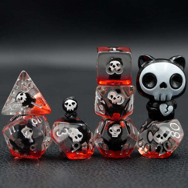 Black Skull Resin Dice Set: Skull Inclusion Polyhedral Dice for D&D Role Playing Games
