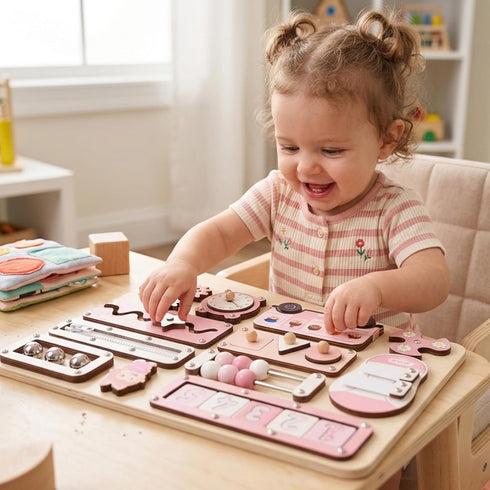 1-3 17-Inch 1 2 3 KALOTOYS Large Montessori Busy Board for Baby & Toddlers Wooden Sensory Activity Board Fine Motor