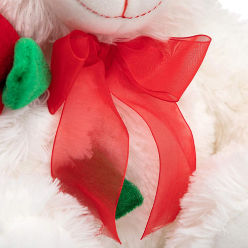 12 Inches HollyHOME Teddy Bear Stuffed Animal Rose Bear with Red Bow Soft Plush Toy Holiday Toy Gift White