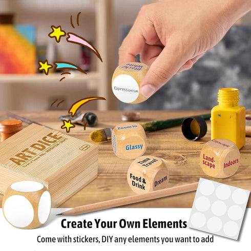 Inspiration Art Dice Set with Art Principles Cards - Color Wheel & Painting Knowledge, 9 Dice for Adults, Creative Gifts