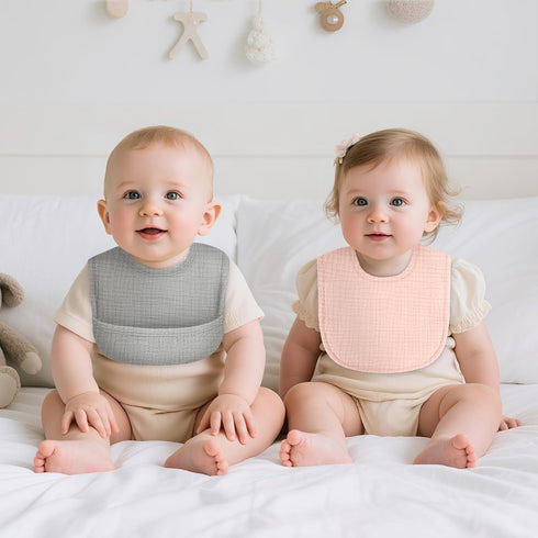 COMFYROLL 8 Pack Drool Bibs for Baby Girls & Boys, Baby Muslin Bibs for Drooling and Teething with Hidden Pocket, Soft