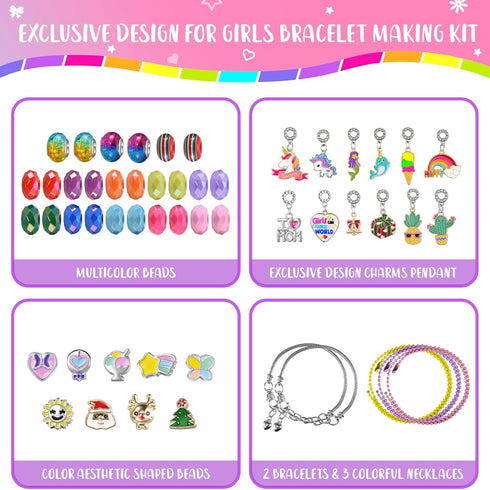 BDBKYWY Girls Charm Bracelet Making Kit, Unicorn Jewelry Supplies DIY Art Craft Set, Birthday Gifts for 3-8 Year Old