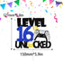 Game Level Up 16th Birthday Cake Topper, Video Game Night Party, Black White Blue (1)