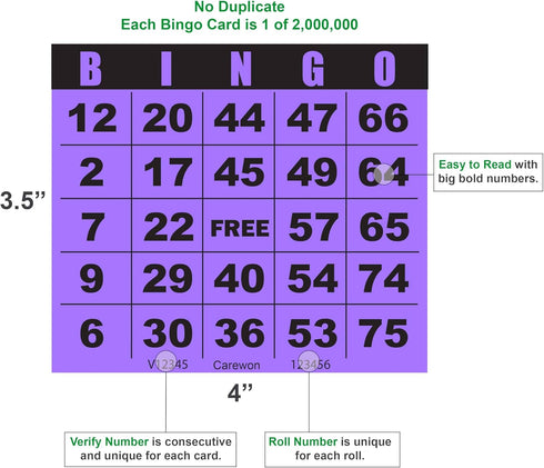 250 Bingo Game Cards - Purple, 4” x 3.5”, Customizable for Events, Single or Multi Use