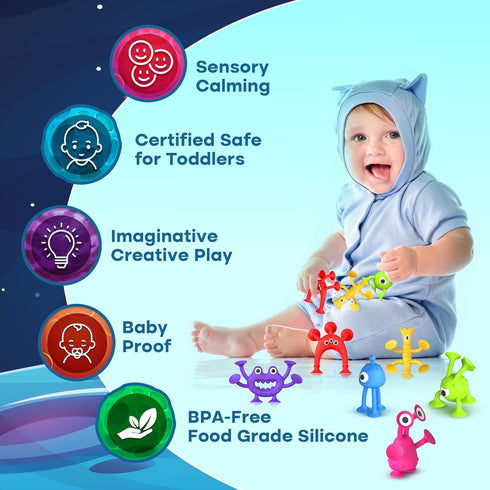 Suction Toy Toddler Bath Toys, 18PCS Sensory Fidget Toys for Kids, No Hole Bath Toy Gift