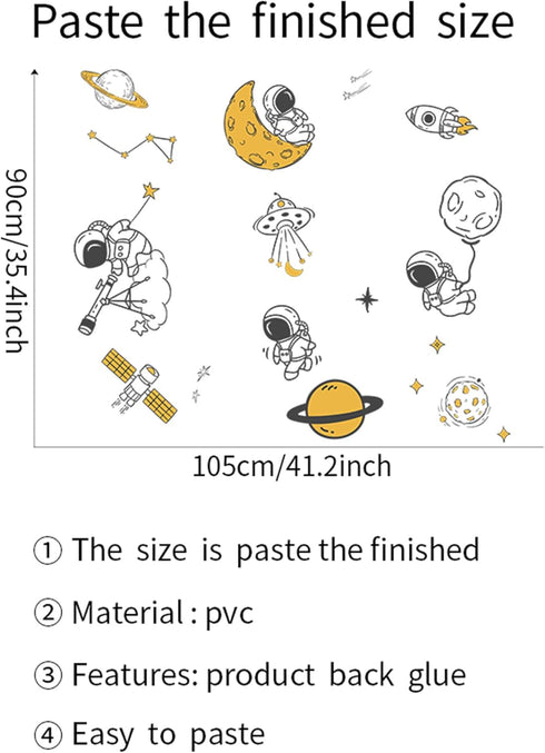 RARJSM Wall Stickers, Astronaut Planet Outer Space Stars DIY Vinyl Removable Large Decals for Kids Bedroom Living Room