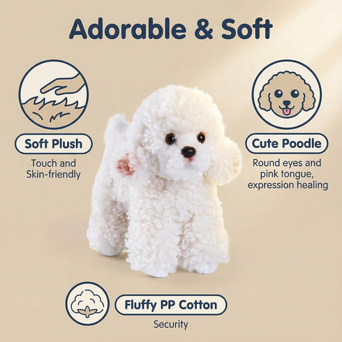 12" CU-MATE Plush Poodle Dog Toys, Simulation-Realistic & Lifelike Soft Stuffed Animal Dog, Handmade Stuffed Dog Toys