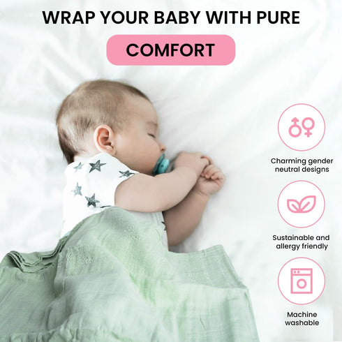 100% 3-Pack, 47 47 inches Organic Muslin Swaddle Blankets, Organic Cotton, Baby Wrap for Boys and Girls, Soft