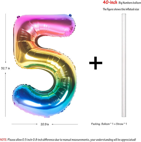 40 Inch Rainbow Digit Helium Foil Birthday Party Balloons (Dark Rainbow 5)
