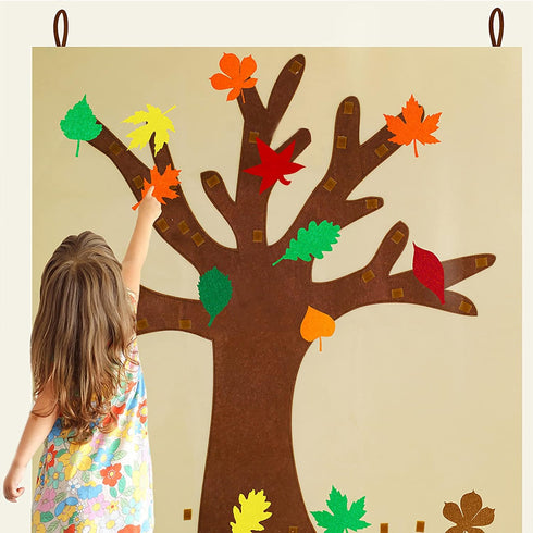 Supla Fall Tree of Thanks Craft Kit, Felt Fall Tree Board with 52 pcs Detachable Autumn Leaf Ornaments for Kids
