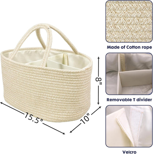 Large Baby Diaper Caddy Organizer for Girl Boy, Portable Storage Bin Basket for Changing Table Car Travel Baby Shower