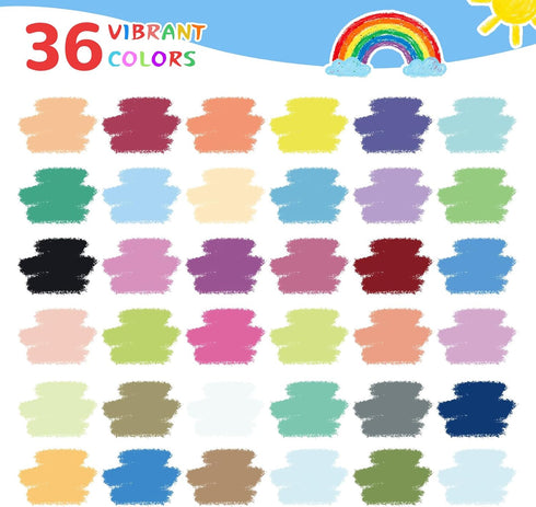 36-Color NewFamily Dustless Chalk with Holders, Non-Toxic Washable Sidewalk & Blackboard Chalk for Kids' Toddler Art