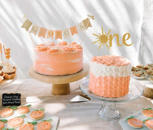Cake Topper for Baby 1st Birthday - Gold Glitter Sunshine ONE Anniversary Shower Topper for Party Cake Decorating