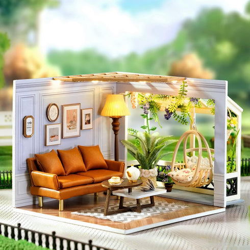 1:24 TuKIIE DIY Miniature Dollhouse Kit with Furniture, Scale Creative Room Mini Wooden Doll House Accessories Plus