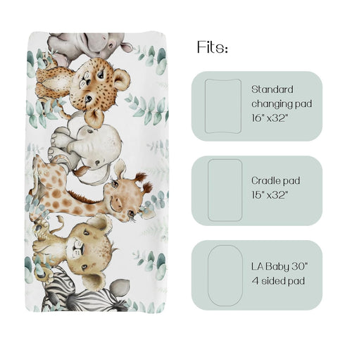 African Safari Jungle Animals Changing Pad Cover for Baby Girl Boy, Soft Stretchy Safe Snug Fitted Diaper Change Table