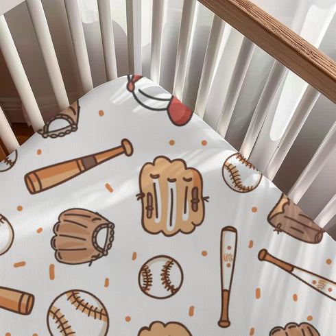 KuphiL10C Mattress-28x52 Baseball Sports Theme Pattern Baby Sheets for Crib, Unisex Baseball Gloves Hats Nursery Fitted