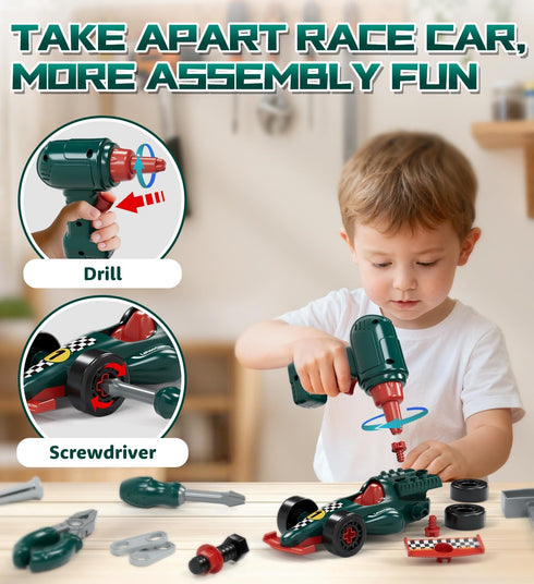 Set 3 4 5 3+ Lehoo Castle Kids Tool with Electric Drill & Take Apart Race Car, Construction Toys for Boys Year Old