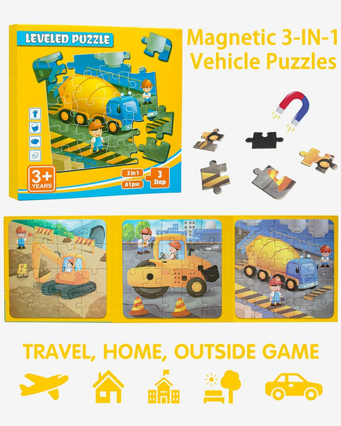 3-5, 3 1 4-6, 3 4 5 6 Magnetic Puzzles for Toddlers in Travel Puzzles for Kids Ages Excavator Truck Jigsaw Puzzle Book