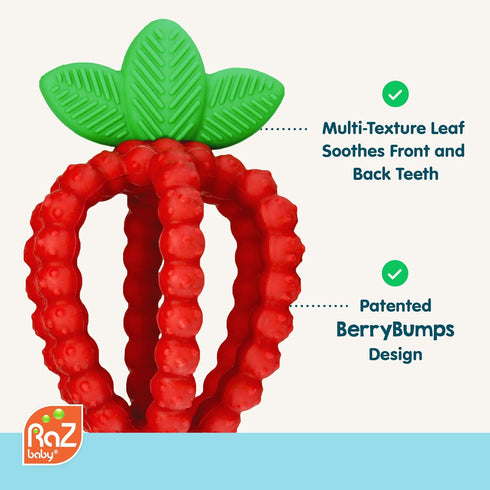 3 RaZbaby Bites Silicone Baby Teething Toy Sensory Toy with Textured BerryBumps for Teething Relief, Easy-to-Hold Fruit