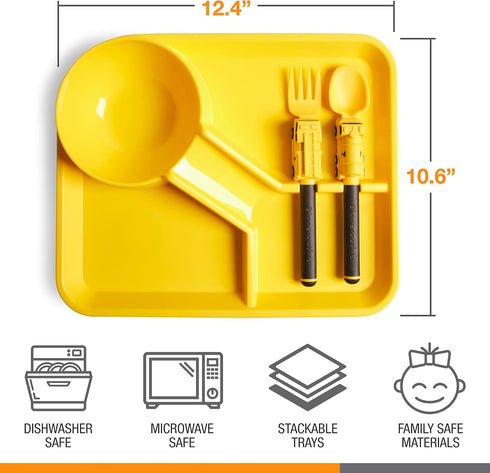 Set 3PC Dinneractive Dining For Kids - Yellow Firefighter Dinnerware - Fire Truck Utensils - Toddler Plates - Baby