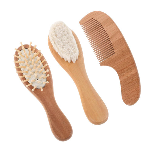Hair Brush and Comb Set with Soft Wool Bristles for Newborns, Gentle