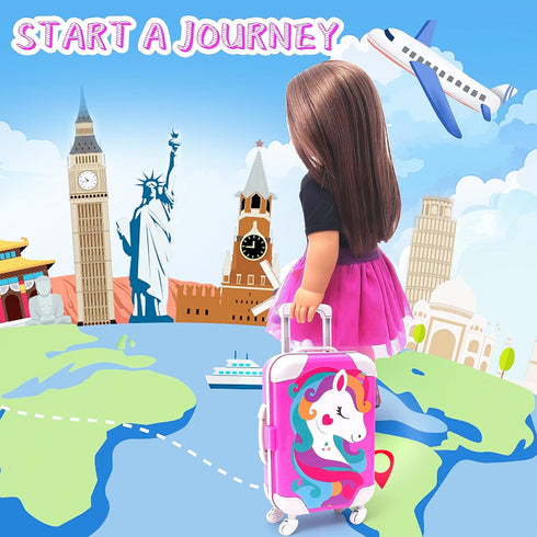 18 Inch Set Set HAPGFS American Doll Accessories Travel Including Suitcase Luggage and Dress, Camera Computer Phone