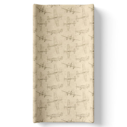 Glenna Jean Airplane Diaper Changing Pad Cover, Tan Brown Flying Aviation Baby Boy Nursery,