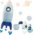 Silicone Rocket Stacking Toy, Space Rocket Teething Toy, Early Learning Stacking Tower for Infants (Blue)