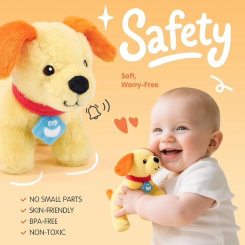 1 Set 1-3, hahaland Montessori Toys for Year Old Plush Puppy Sensory Toy with Dog House, Rattle, Crinkle, Mirror