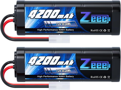 Zeee 7.2V 4200mAh NiMH Battery with Tamiya Connector, High Power for RC Car Truck (2 Pack)