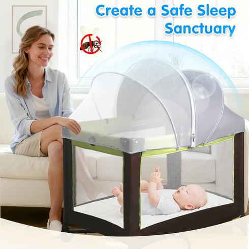 WANRU Pack N Play Tent Cover - Light-Blocking Mosquito Net with Two-Way Zipper Portable Bassinet Canopy to Keep Cats