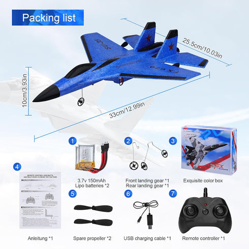 RC Plane 2CH Remote Control SU35 Jet, 2.4GHz Easy to Fly Airplane Toys for Kids and Adults with Night Lights