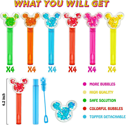 Mouse Party Favors, 24Pcs Glitter Mouse Bubble Wands for Kids, Cute Mouse Ear Theme Birthday Supplies