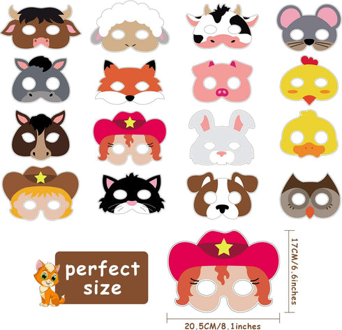 Blulu 16 Piece Farm Forest Animal Mask for Petting Zoo Birthday Christmas Costumes Dress-up Party