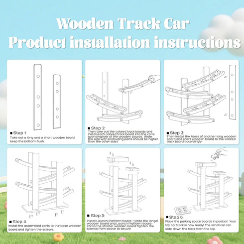 Set, Set 4 3+ Wooden Car Ramp Toy Montessori Ramp Includes Mini Cars and Track Educational Gift for Boys and Girls