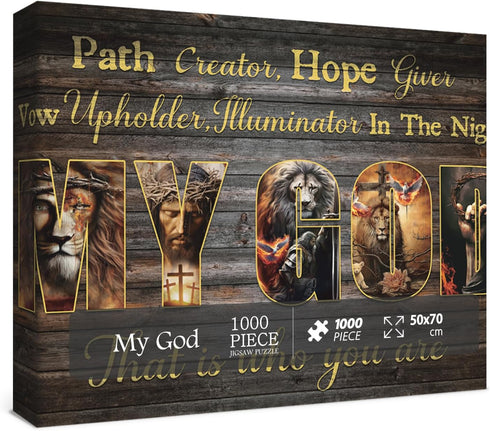 Jesus and Lion Puzzle Bible Puzzles 1000 Pieces for Adults, My God Jigsaw Puzzles Easter Puzzle, Religous Puzzle Christian Puzzles for Home Decor