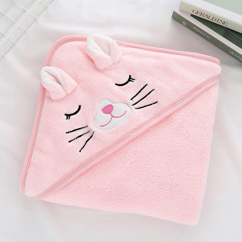 Hooded Baby Bath Towel, Ultra Soft and Absorbent for Newborn Boy and Girl, Pink Cat 31.5" x 31.5"