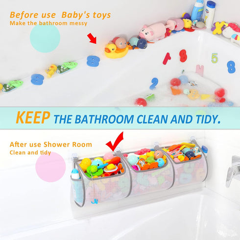 Bathtub Toy Holder, Mesh Bath Toy Storage for Kids Ages 4-8, 30"x8.7" Quick Drying Bath Toys