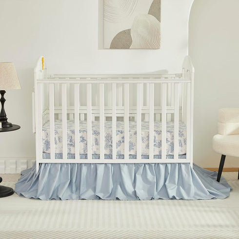 100% Brandream Boho Bohemian Girl Boy Baby Nursery Crib Bed Skirt Dust Ruffle - Neutral Solid Color Light Blue