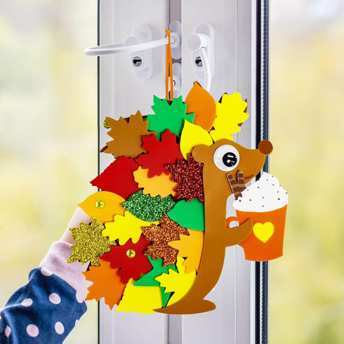 Winlyn 24 Sets Fall Craft Kits, DIY Hedgehog Ornaments and Leaf Foam Stickers for Thanksgiving Classroom Activities