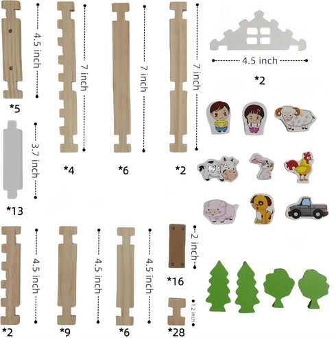 DivnPorc 105Pcs Set 3-8,Preschool Wooden Building Blocks Construction for Kids Ages Learning Toys for Toddlers, Boys