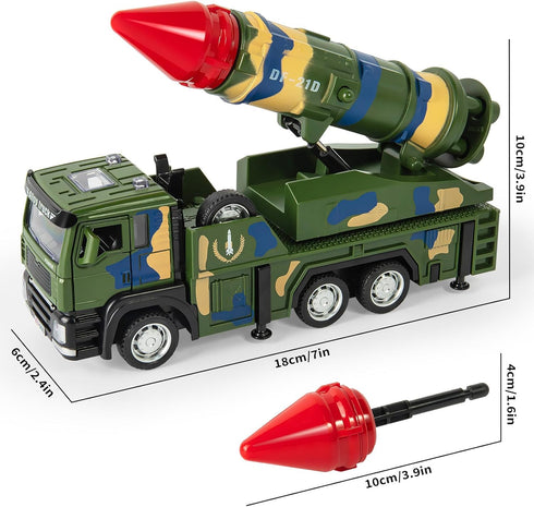 Youlechen 3-6 Military Missile Launch Truck Toy, with Lights Sounds and Pull Back Army Car, Alloy Die-cast Simulated