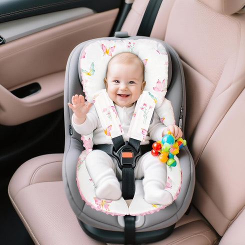 Infant Car Seat Insert for Newborn Girls Boys, Reversible Baby Carseat Head Support with Strap Pads, Soft Baby Car Seat