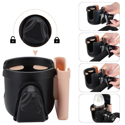 Accmor Stroller Cup Holder with Phone Holder - Universal Cup Holder for Strollers, Bikes, Wheelchairs