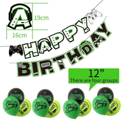 Video Game Decorations: Happy Birthday Banner and Balloons for Kids, Boys, Girls - Video Game Theme Party Supplies