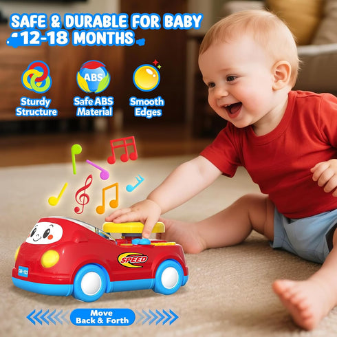 1 2-in-1 12-18 1-2, Toys for Year Old Boy Gifts - Toddler Push Car & Musical Racing Adventure Steering Wheel Driving